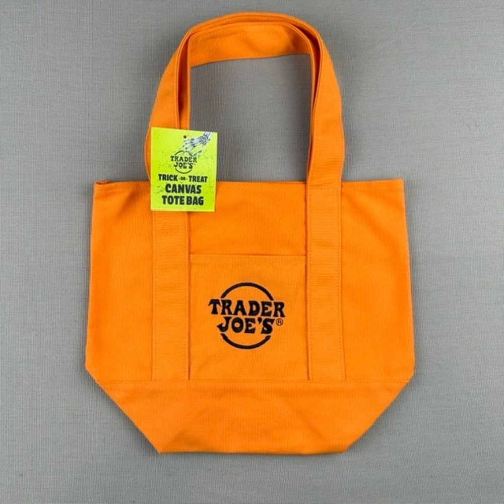 Trader Joe's Trick-or-Treat Canvas Tote Bag Orange Mini Embroidered Logo NWT